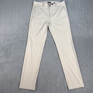 Theory Men's 33x32 Solid Beige Flat Front Khaki Pants,Cotton/Elastane Blend,MINT
